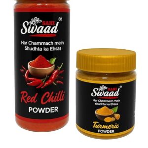 sahi swaad red chilli powder & turmeric powder | laal mirch powder 100 g + haldi powder 50 g combo pack | 100% shudh indian masala | freshly ground & farm fresh | rich colour, strong aroma | no added colours or preservatives