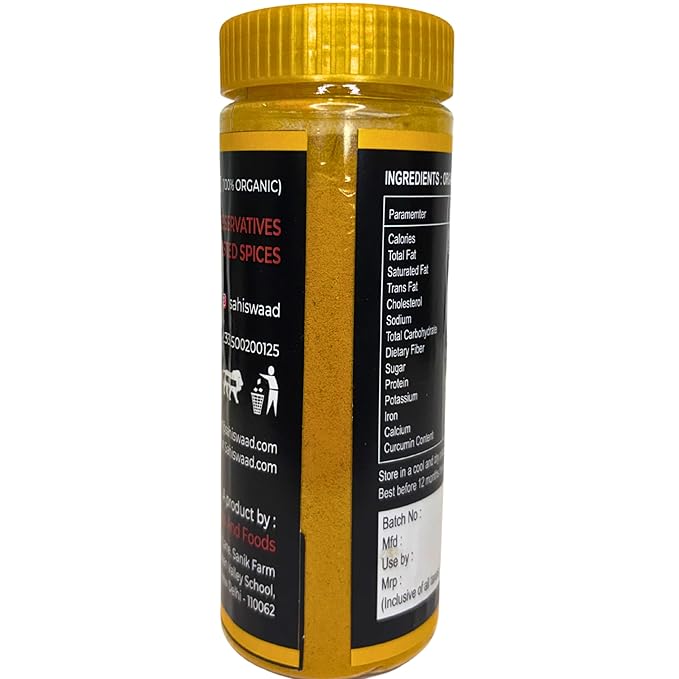 sahi swaad organic turmeric powder | shudh haldi powder | no preservatives | immunity booster | high curcumin | natural color & aroma | 100gm (100gm) sahi swaad organic turmeric powder | shudh haldi powder | no preservatives | immunity booster | high curcumin | natural color & aroma | 100gm (100gm)